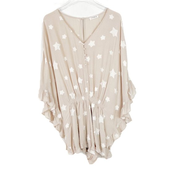 Storia Embroidered Star Ruffle Batwing Sleeve Romper Size Small S EUC T2651 - Picture 2 of 16